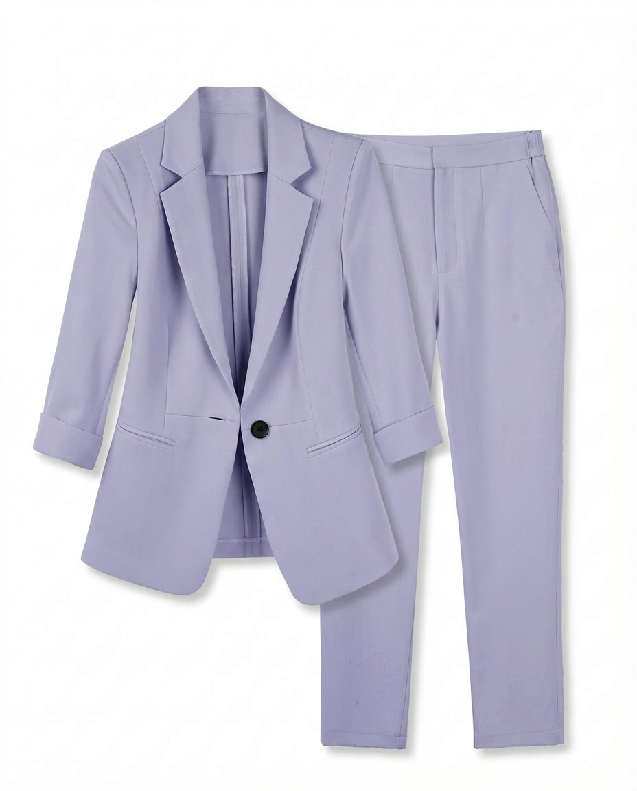 Damski Garnitur Dwuczęściowy | Marynarka z Rękawem 3/4 i Spodnie w Eleganckim Kroju | Styl Biznesowy