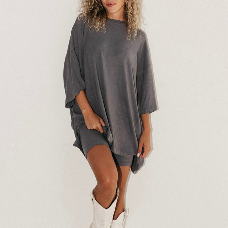 Lekki Zestaw  Oversize – Luźna Tunika i Szorty (2-częściowy)