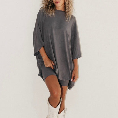 Lekki Zestaw  Oversize – Luźna Tunika i Szorty (2-częściowy)