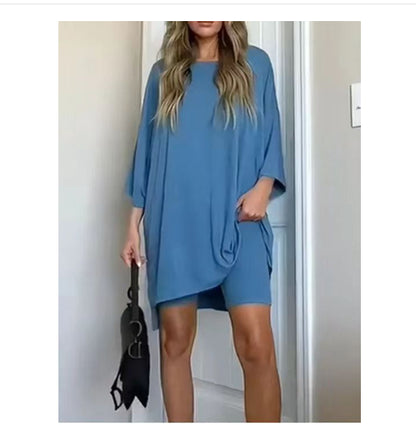 Lekki Zestaw  Oversize – Luźna Tunika i Szorty (2-częściowy)