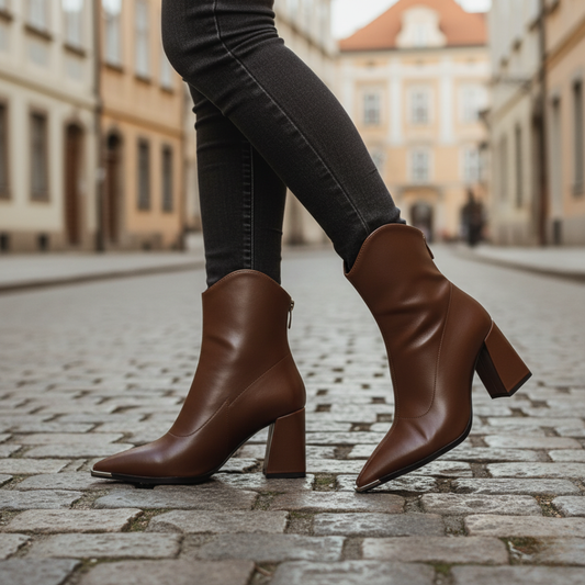 Damskie Eleganckie Syntetyczne Botki z Kwadratowym Obcasem