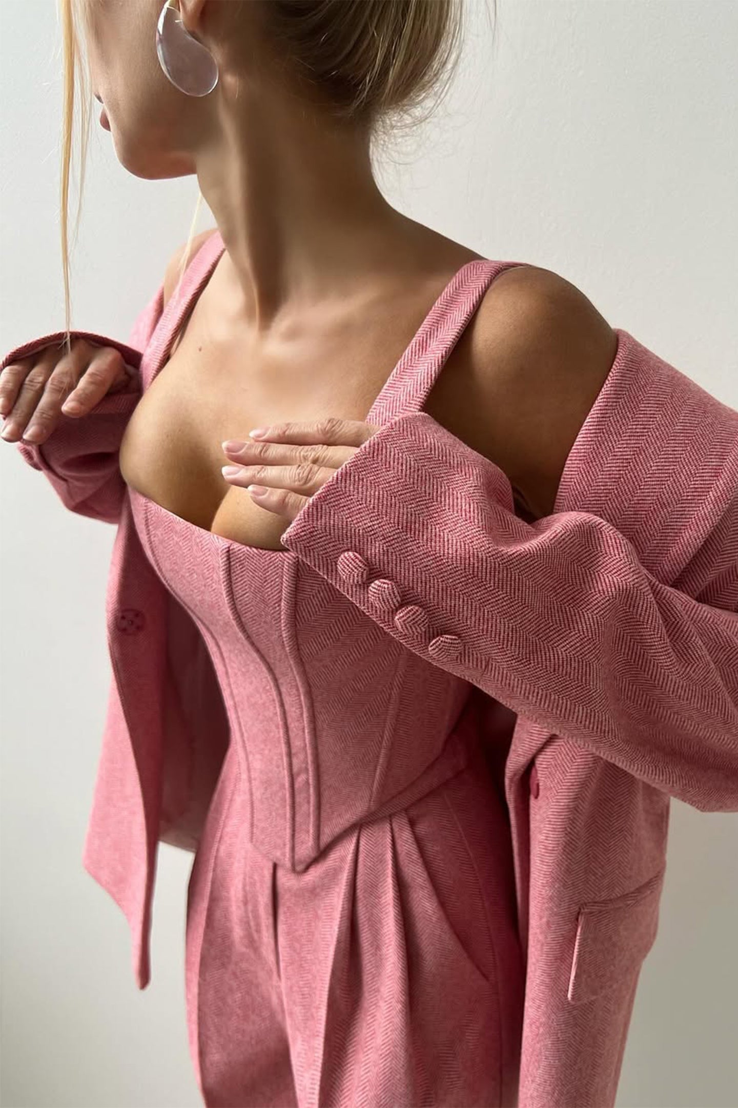 Lisa | Garnitur Damski Komplet – Elegancka Marynarka Gorsetowy Top Szerokie Nogawki