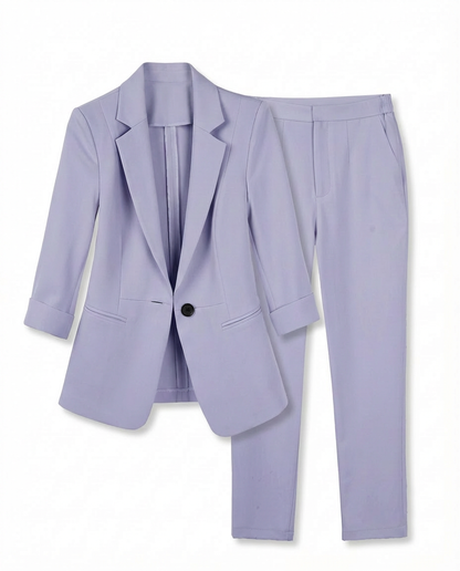 Damski Garnitur Dwuczęściowy | Marynarka z Rękawem 3/4 i Spodnie w Eleganckim Kroju | Styl Biznesowy