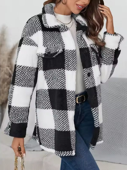 Jesienny Płaszcz w Kratę z Guzikami Nolena