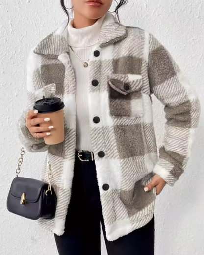 Jesienny Płaszcz w Kratę z Guzikami Nolena