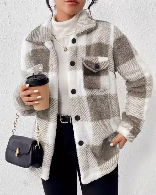 Jesienny Płaszcz w Kratę z Guzikami Nolena